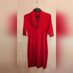 Express Bodycon Vintage Red Sweater Cowl Neck Midi Sleeves Midi Dress- Small